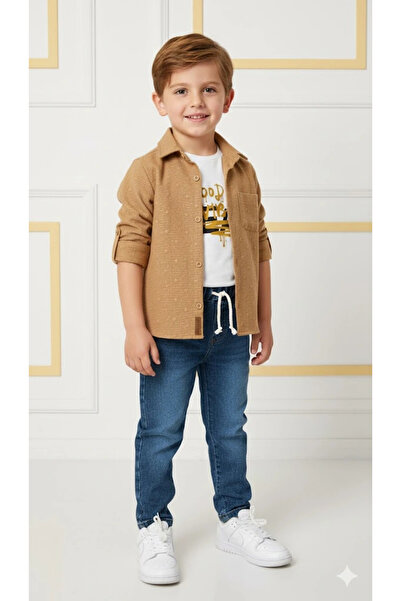 Bontino Boys' 3-Piece Outfit Set - Pocketed Shirt, %100 Cotton T-Shirt and St...