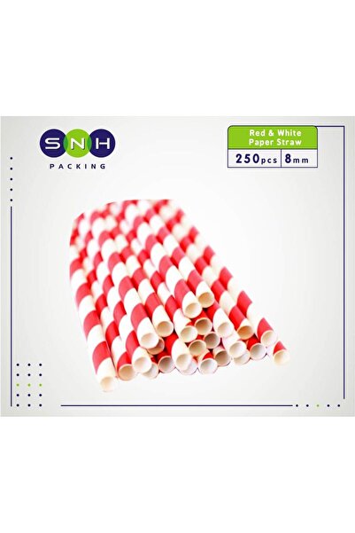SNH Packing Red & White Paper Straws 8mm x 7.75" - Pack of 250 (SNH Packing)