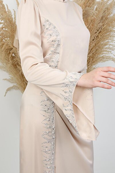 GİYZAMİLA Mihrimah Saten Abiye Krem