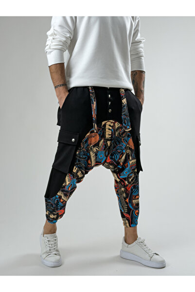COCOPELLI Garni Design Men's Black Music Patterned Sports Baggy Pants Coc2619