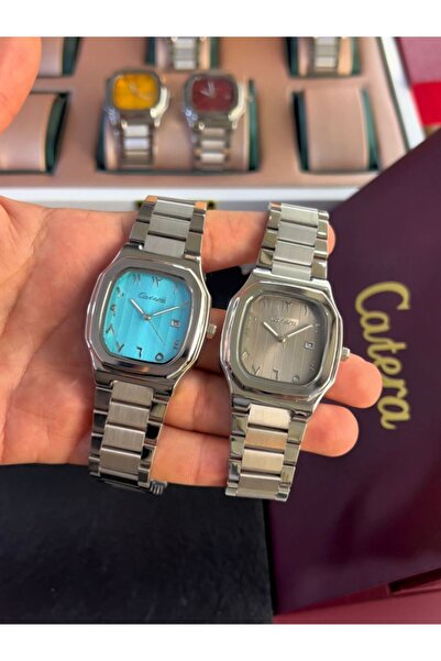 catera Limited-time offer: Men's stainless steel watches, silver case, gray and silver dial, sky blue dial, Arabic numerals