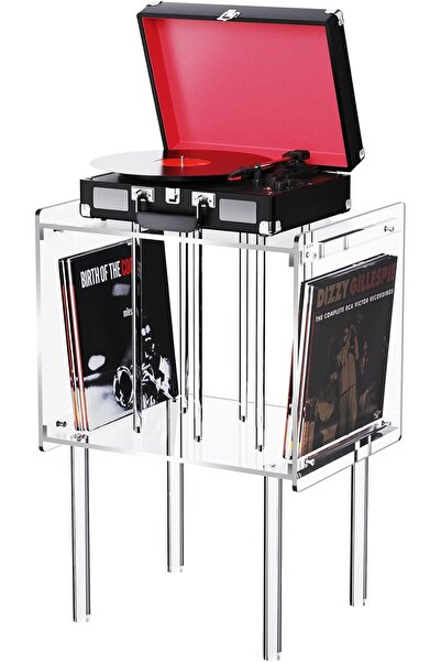 Slasa حامل مشغل أسطوانات أكريليك مع طاولة جانبية لتخزين الفينيل لأجهزة الدورا...