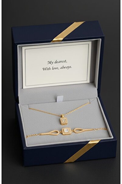 Papatya Silver 925 Ayar Baget Taşlı Kolye Bileklik Set.rose.gold.rodaj