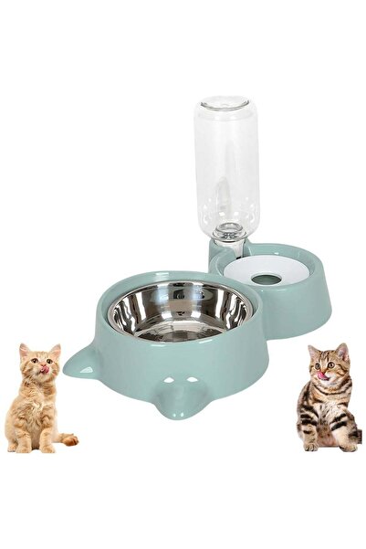KADRAMA مجموعة أوعية طعام وماء 2 في 1 للقطط مع موزع مياه أوتوماتيكي مانع للان...
