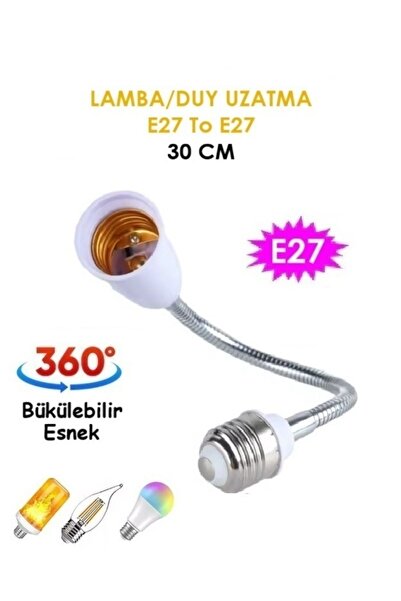 Vwin Lamba / Duy Uzatma 30 CM Metal 360 Derece Esnek Bükülebilir E27 To E27