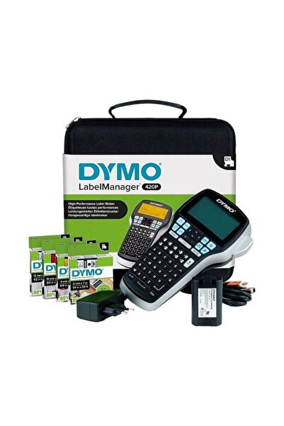 Dymo مجموعة صانعة الملصقات المحمولة القابلة لإعادة الشحن LabelManager 420P - 4 لفات D1، USB، LCD، ملصقات 12/19 مم