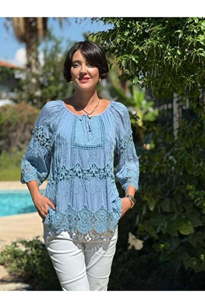 Punta Otantik NC2428 Ιταλική κλασική μεταξωτή μπλούζα μπλε