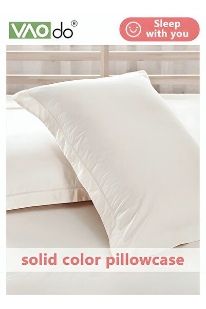 VAODO 2PCS Cotton Pillowcase Skin-friendly Soft Breathable Solid Color Pillowcase Large 48*74CM White