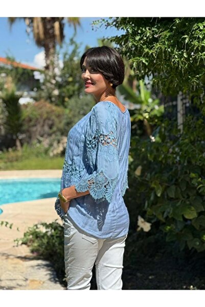 Punta Otantik NC2428 Ιταλική κλασική μεταξωτή μπλούζα μπλε