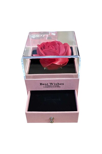 First Choice Jewelry box with red rose, 9x9x10cm