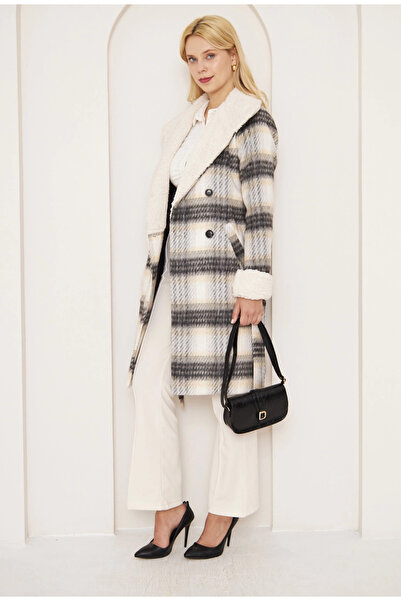 ZENGEZUR MALL Nrzsnt Fur Plaid Coat (105559) (Size: 36)