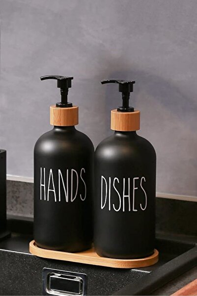 ALBETTO مجموعة من 2 موزع صابون زجاجي سائل للحمام والمطبخ باللون الأسود الناعم...