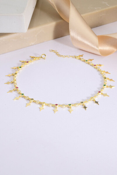 Innuendo Jewelry 925 AYAR GÜMÜŞ ÜZERİ ALTIN KAPLAMA KUTUP YILDIZ SALLANTILI H...