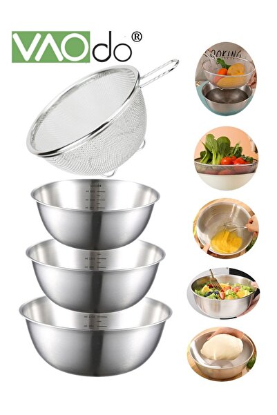 VAODO وعاء خلط ومصفاة من الفولاذ المقاوم للصدأ للسلطة والمعكرونة وخلط العجين والخبز ومصفاة للكوكيز