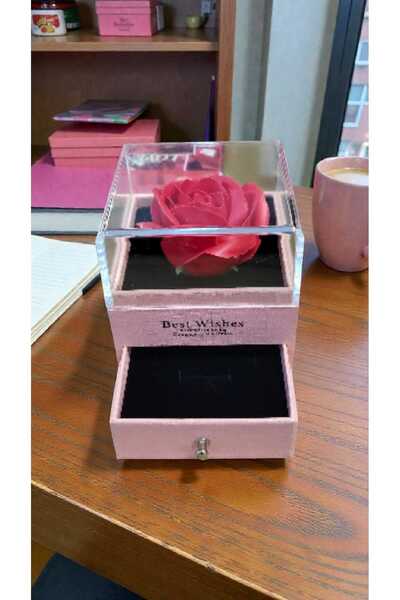 First Choice Jewelry box with red rose, 9x9x10cm