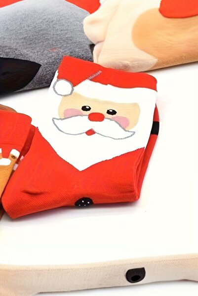 Hitit Socks Unisex 1 Pair Christmas Socks Perfumed New Year Santa Claus Patterned Long Socks Red