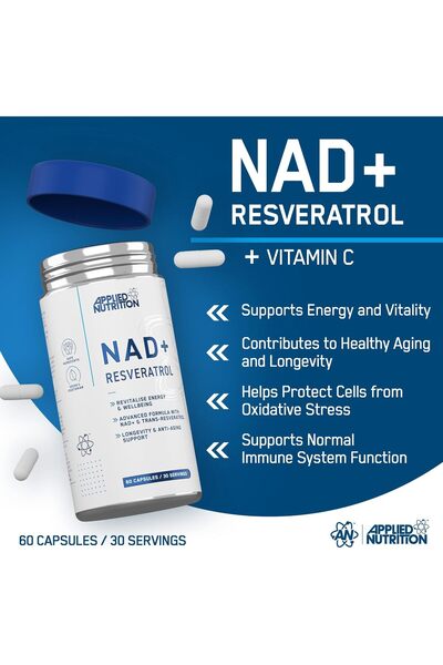 applied nutrition NAD+ Resveratrol, 60 Capsules, Revitalize Energy Wellbeing