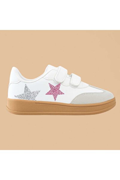 lias desing Pink Silver Star Printed Girls' Sports Shoes Sneaker