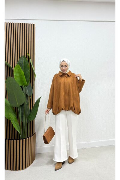 BURCU TESETTÜR Suede Coat with Front Placket