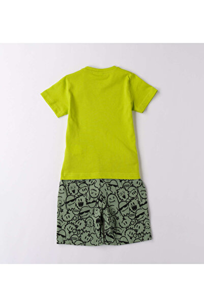 İDO Set tricou și pantaloni scurți, cu imprimeu, șnur reglabil - 2 bucăți, verde electric/ferigă, 122 cm