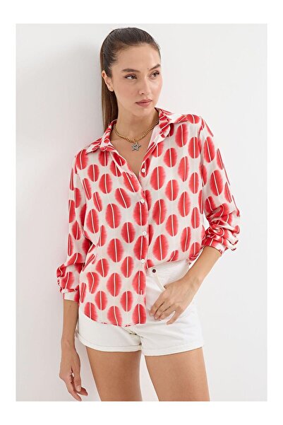 LC Waikiki 3964 Light Draped Satin Shirt - B.Red