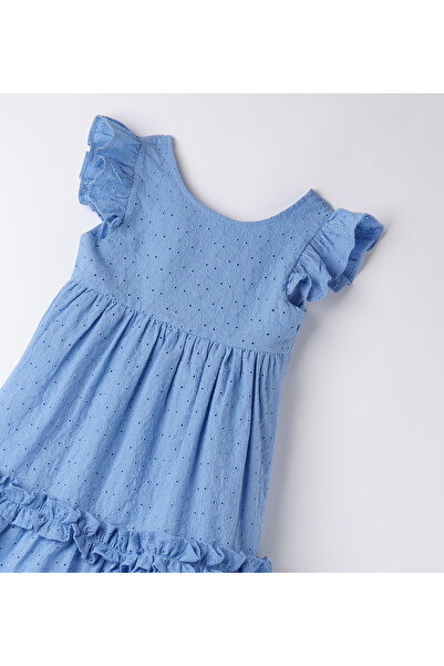 Sarabanda - Rochie evazat din bumbac pentru fete cu fundă la spate, albastru pastel, 128 cm