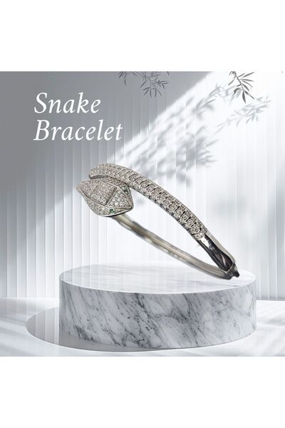 Sln Gümüş Yılan Model Taşlı Gümüş Kelepçe Bileklik