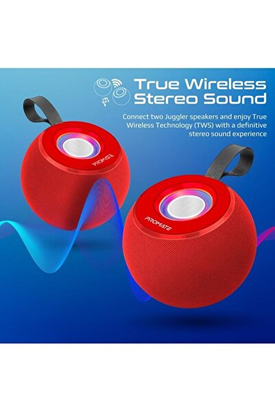 Promate Juggler.Red LED Bluetooth Speaker - 5W, TF Card, USB, 360° Sound, LED Light