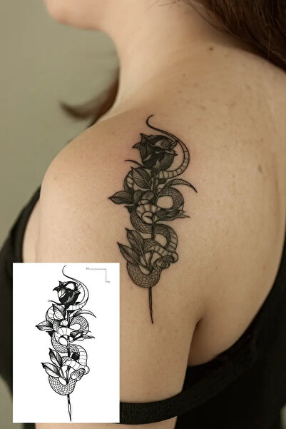 Tattoo Geçici Yılan ve gül Figürlü Mini Dövme sticker yapıştırma