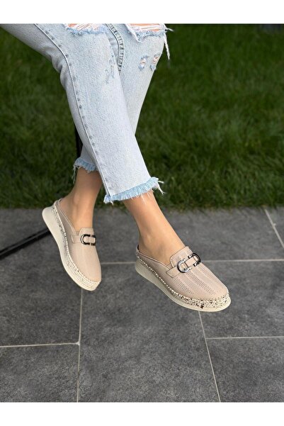 DİVA Vizon Deri Ortopedik Tokalı Kadın Günlük Terlik