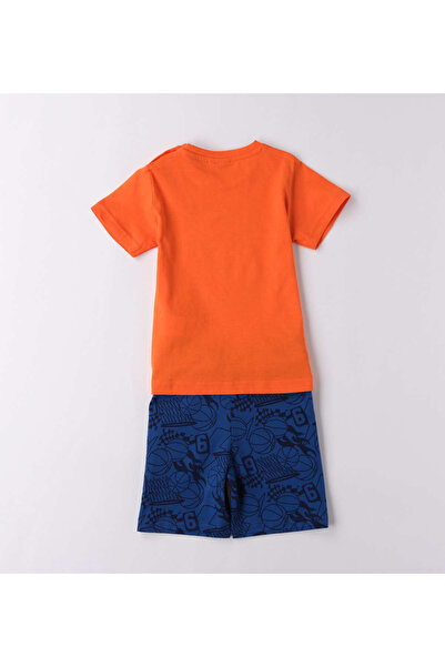 İDO - Cotton T-Shirt and Shorts Set with Print, Orange & Royal Blue, 98 cm