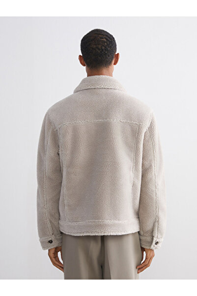 LC Waikiki Vision Beige Standard Fit Shirt Collar Plush Men's Coat