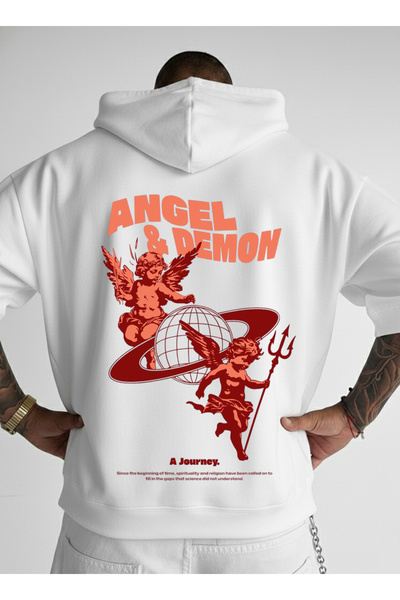LORVEX Swea tricou Hanorac oversize unisex 100% bumbac cu imprimeu ANGEL DEMON