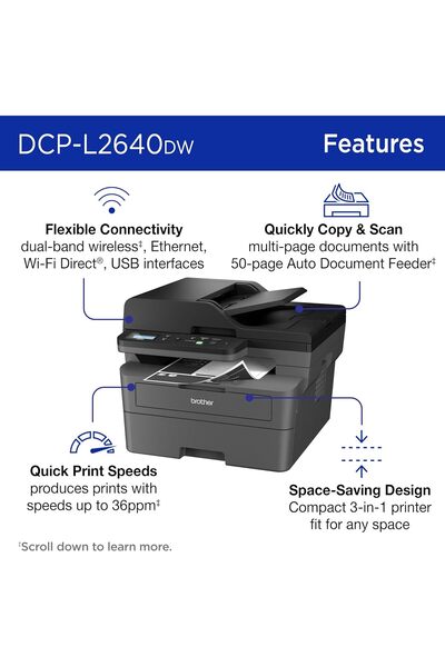 Brother DCP-L2640DW Wireless Monochrome Multi-Function Laser Printer (Copy/Scan/Duplex)