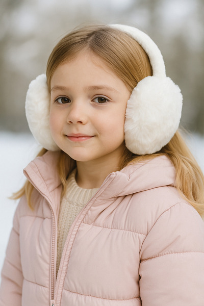 Luminos Butik Ecru Children's Imported Foldable Plush Headphones Klk02