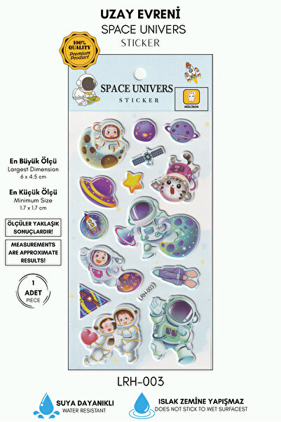 Mielibon Astronot ve Gezegen Temalı Renkli Sticker Seti Defter ve Laptop Süsleme