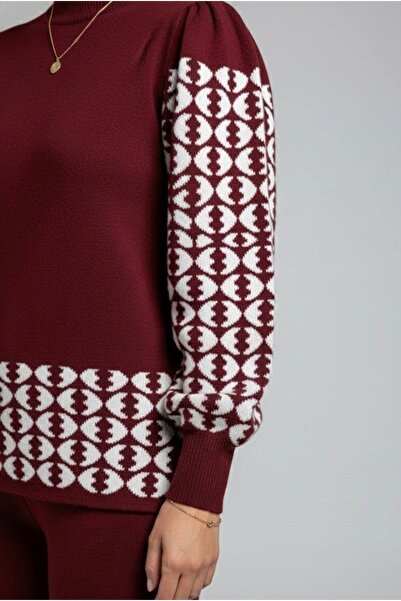 YusGos Women's Geometric Patterned Bottom Top Pants Sweater Knitwear Set