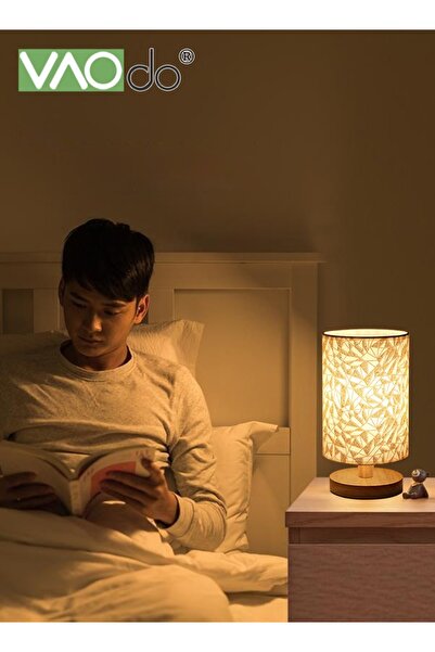 VAODO 3 Color Fabric Table Lamp USB Rechargeable Small Bedside Lamp with Remote Control Solid Wood Base Ir