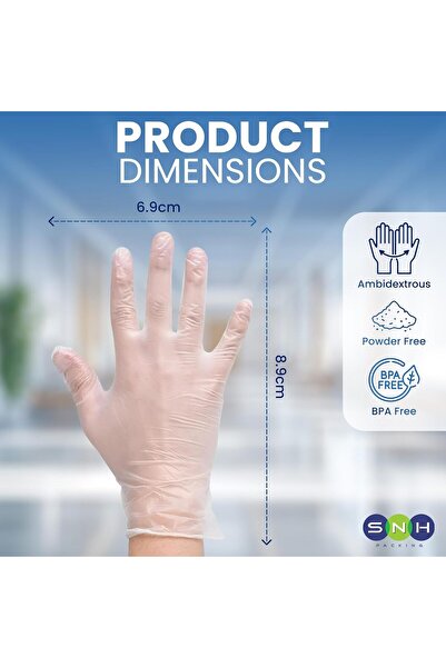 SNH Packing Disposable Vinyl Gloves, 100 Per Pack, Powder-Free, Latex-Free