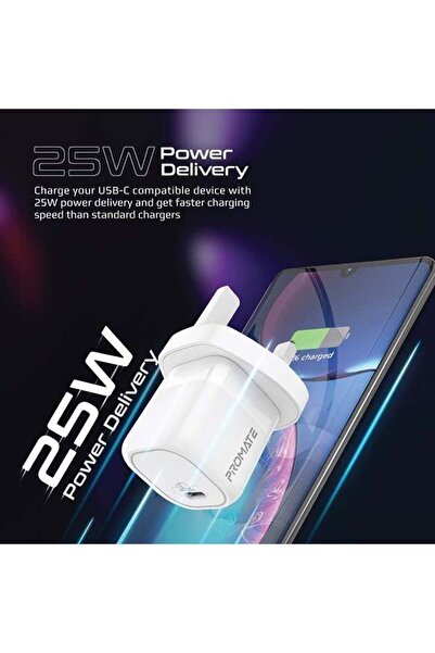 Promate 25W Power Delivery USB-C Wall Charger White