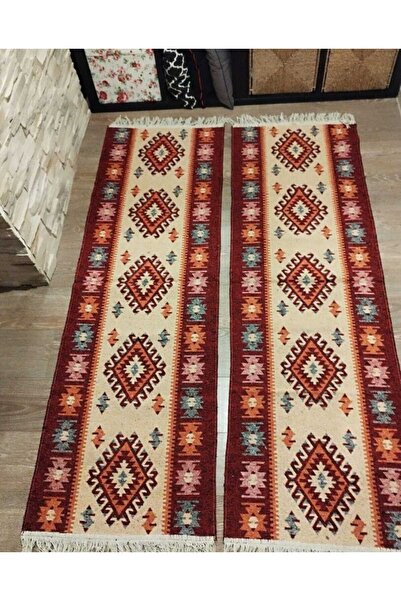 OEM 1+1 Traditional double-sided jute rugs, 60 x 180 cm, red and cream, ROMB