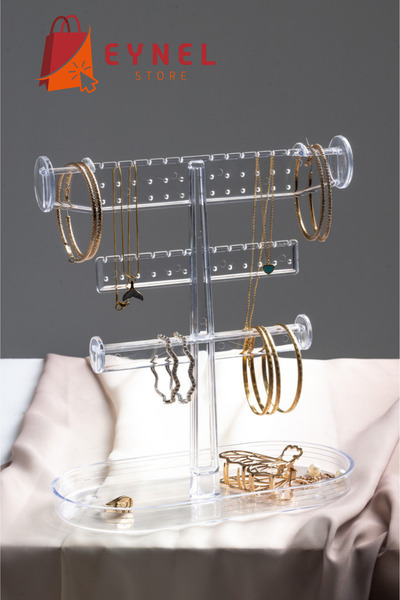 Eynel 3 Tier Vertical Jewelry Stand Makeup Organizer Transparent Stylish Jewelry Hanger