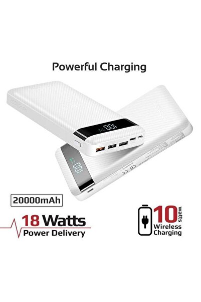 Promate 20000 mAh Qi Wireless Charging with 20Watt PD & QC 3.0 White