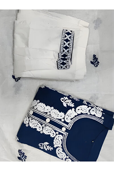 MYSMAR Blue Rayon Cotton Kameez Salwar & Dupatta - PMM19250 | Blue