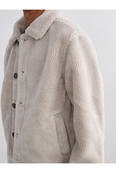 LC Waikiki Vision Beige Standard Fit Shirt Collar Plush Men's Coat