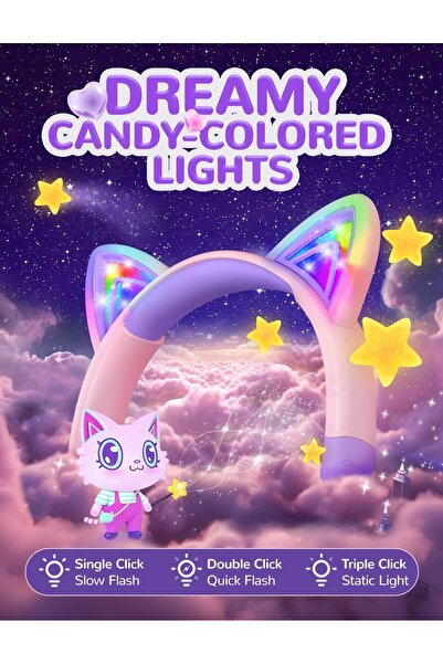 iClever Kids Bluetooth Headphones, LED Cat Ear, 60H Playtime, Safe Volume, Bluetooth 5.3