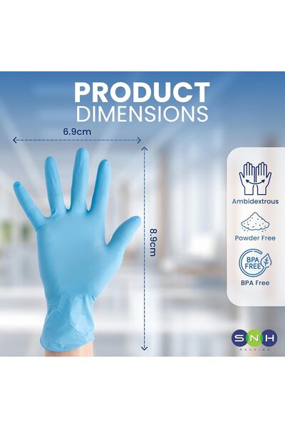SNH Packing Disposable Vinyl Gloves 100pcs, Powder-Free, Latex-Free, Blue