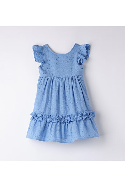 Sarabanda - Rochie evazat din bumbac pentru fete cu fundă la spate, albastru pastel, 128 cm