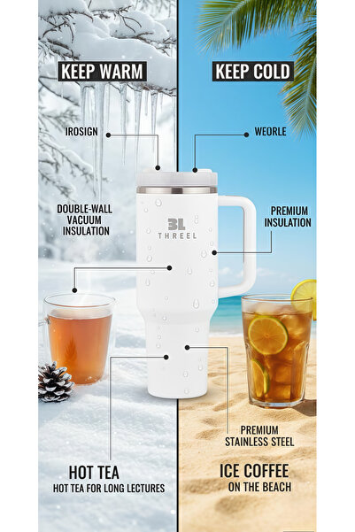 Generic 3L 1.18L Tumbler Stainless Steel Vacuum Insulated Bottle, Coffee Tumbler with Lid & Straw (White)