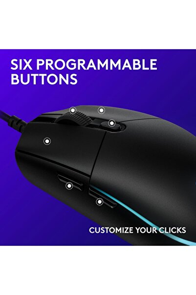 Logitech G Logitech G203 Wired Gaming Mouse, 8,000 DPI, LIGHTSYNC RGB, 6 Programmable Buttons - Black